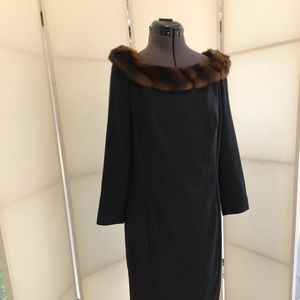 Black Dress with Faux Fur Collar - EUC